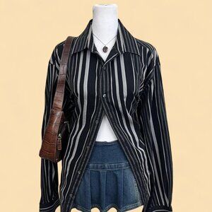 Black and Gray Vertical Stripe Men's Dress Shirt